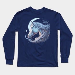 White Horse At Night Time Long Sleeve T-Shirt